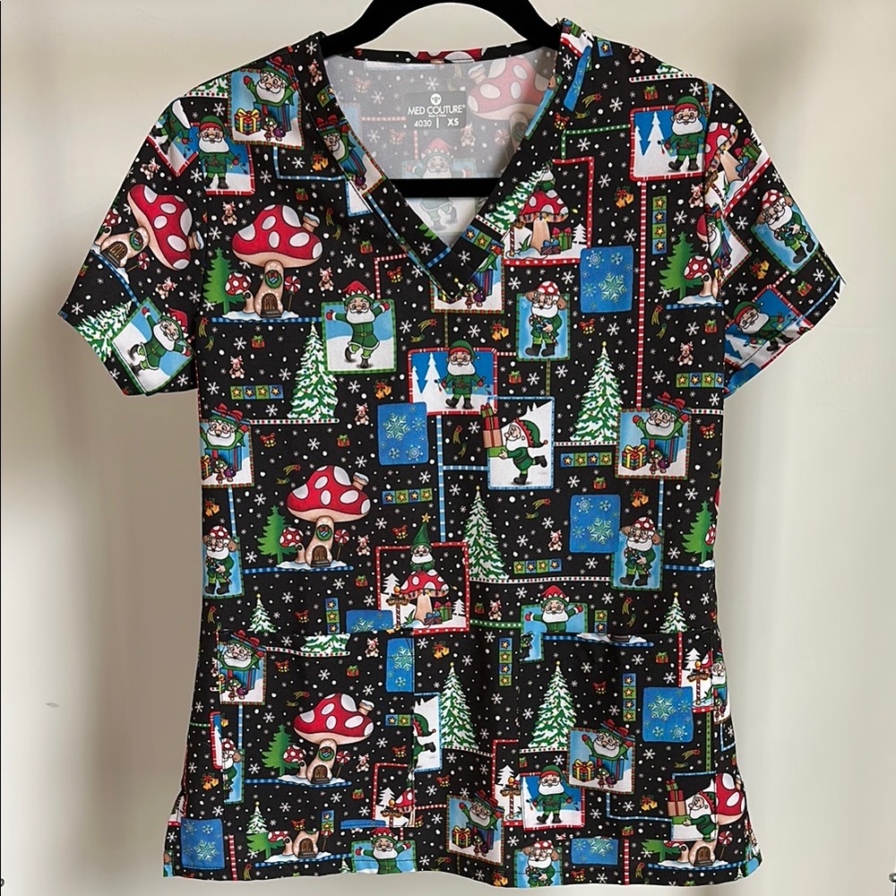 Med Couture Festive Holiday Scrub Top